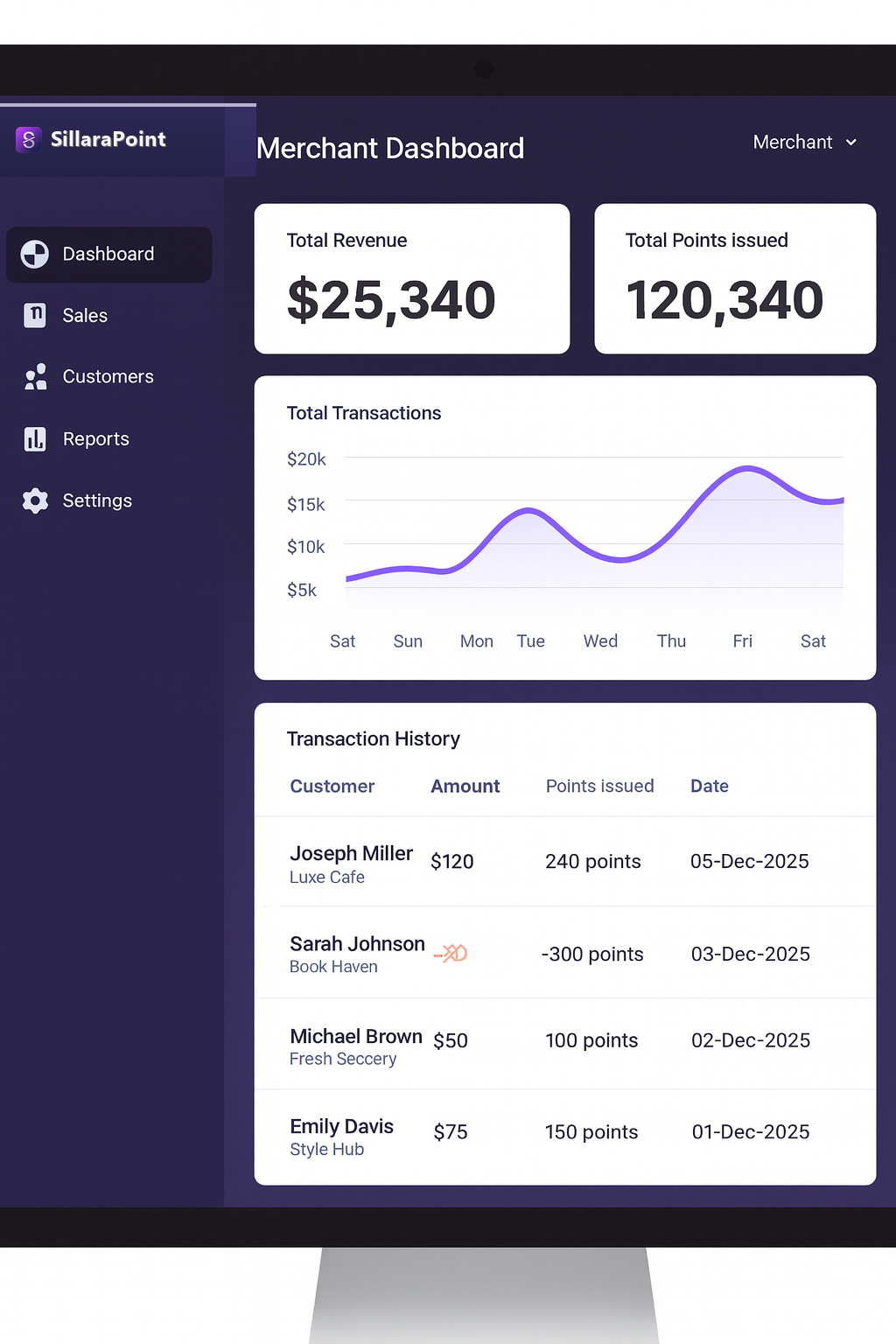 Merchant dashboard analytics preview